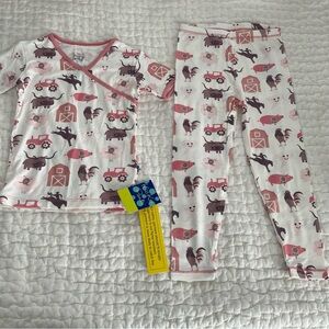 NWT Kickee Pants Bamboo Farm Animal Short Sleeve and Pants Pajama Set Size 5